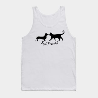 Best Friends Dachshund and Cat Black Silhouette Tank Top